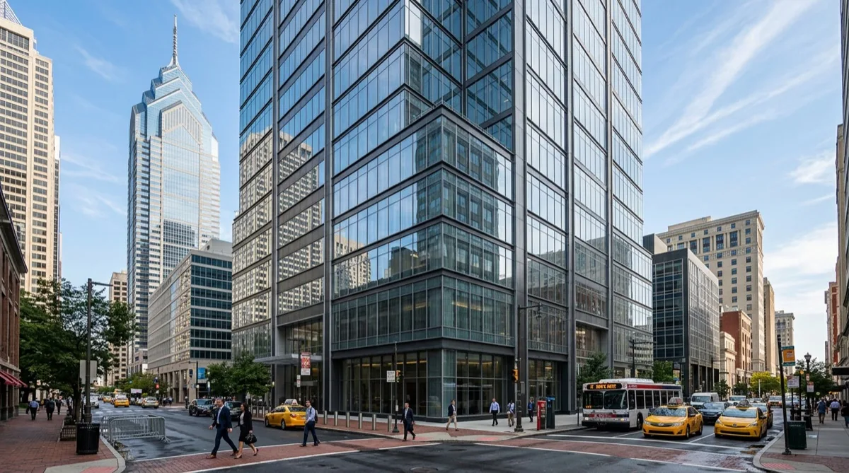 Bomb blast window film in Philadelphia high-rise building Philadelphia high-rise commercial building with bomb blast window film in Philadelphia