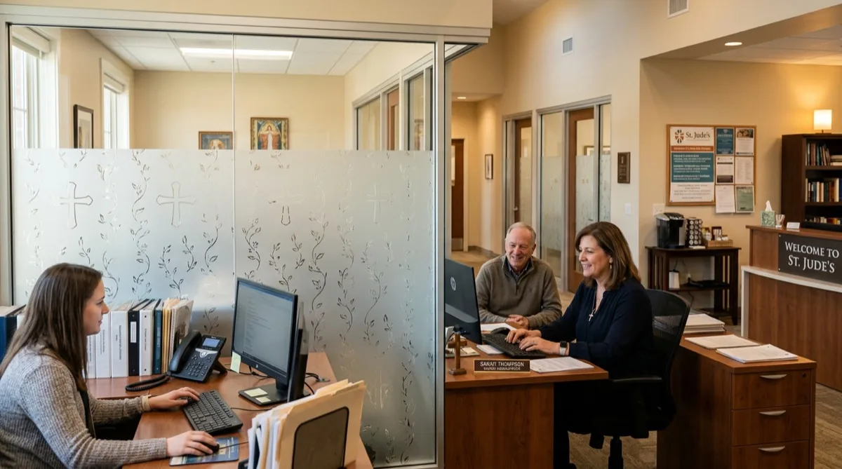 Church office privacy film on interior glass