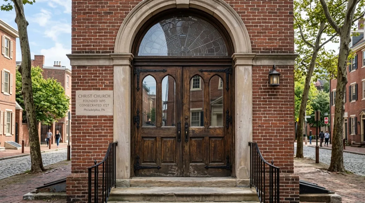 Church entry glass protected with security and anti-graffiti window film in Philadelphia