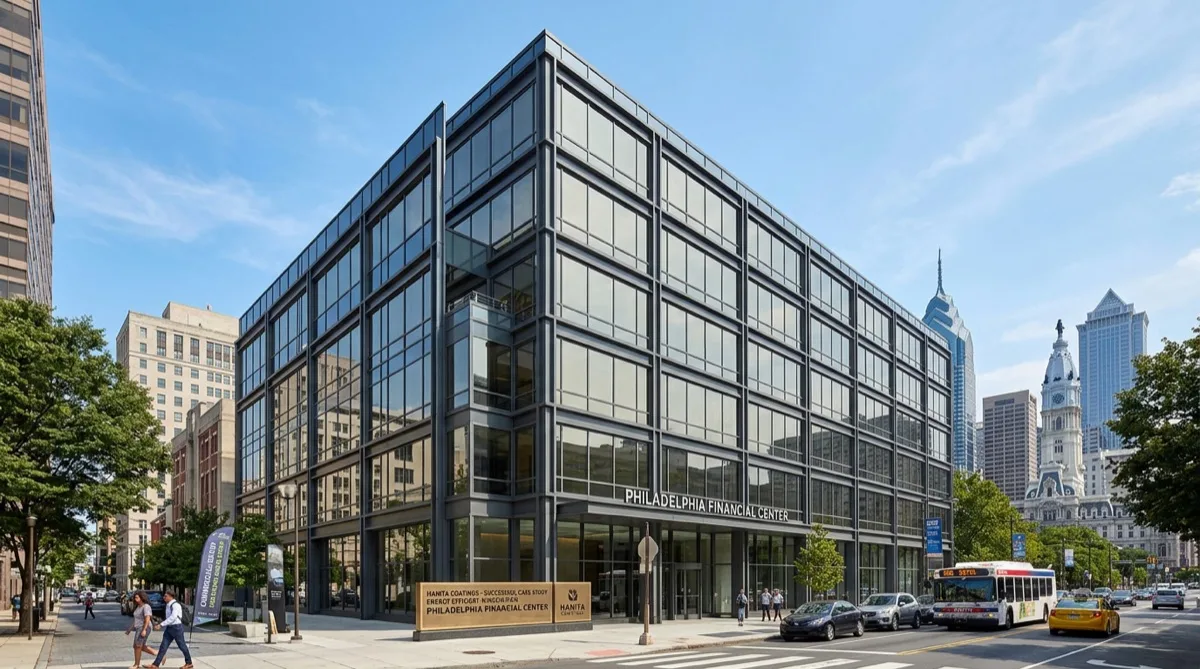 Hanita SolarZone XTRM Philadelphia commercial case study Philadelphia commercial property with Hanita SolarZone XTRM on west-facing curtain wall glass