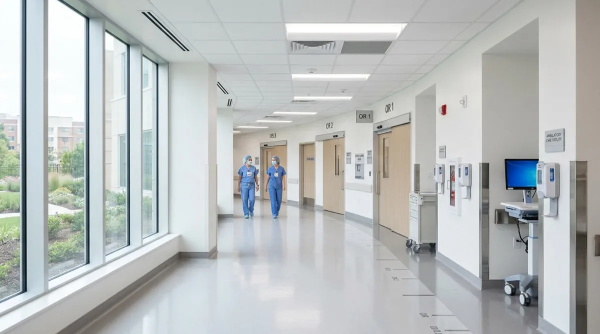 Surgical and ambulatory center recovery area with clear safety window film Surgical and ambulatory center recovery area with clear safety window film